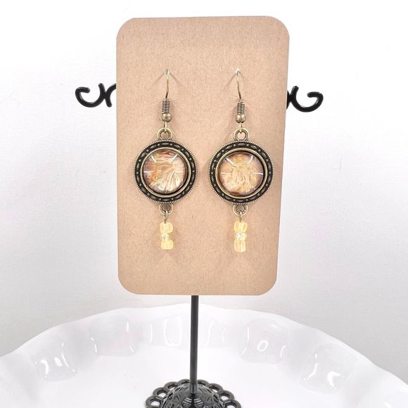 New / Handcrafted - Beautiful Copper & Gold Paint Skin Beaded Fishhook Earrings - Picture 2 of 7